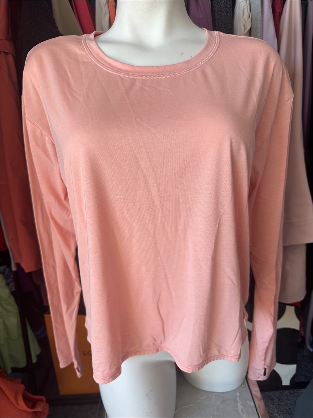 Long-Sleeve Crewneck Tee in Soft Peach